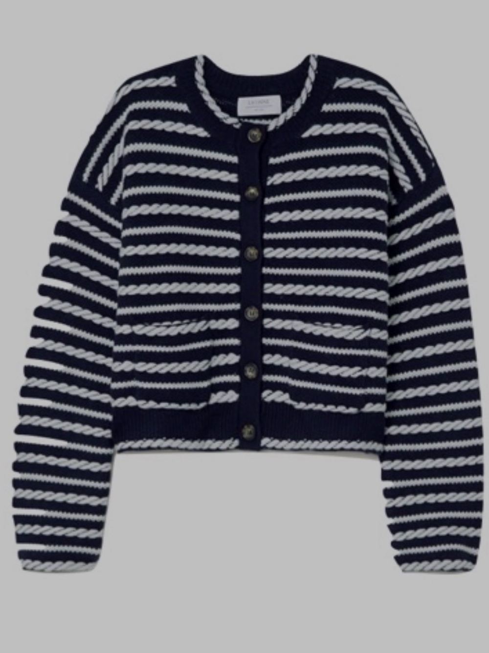 La Ligne Navy and Cream Striped Braided Wool Cardigan